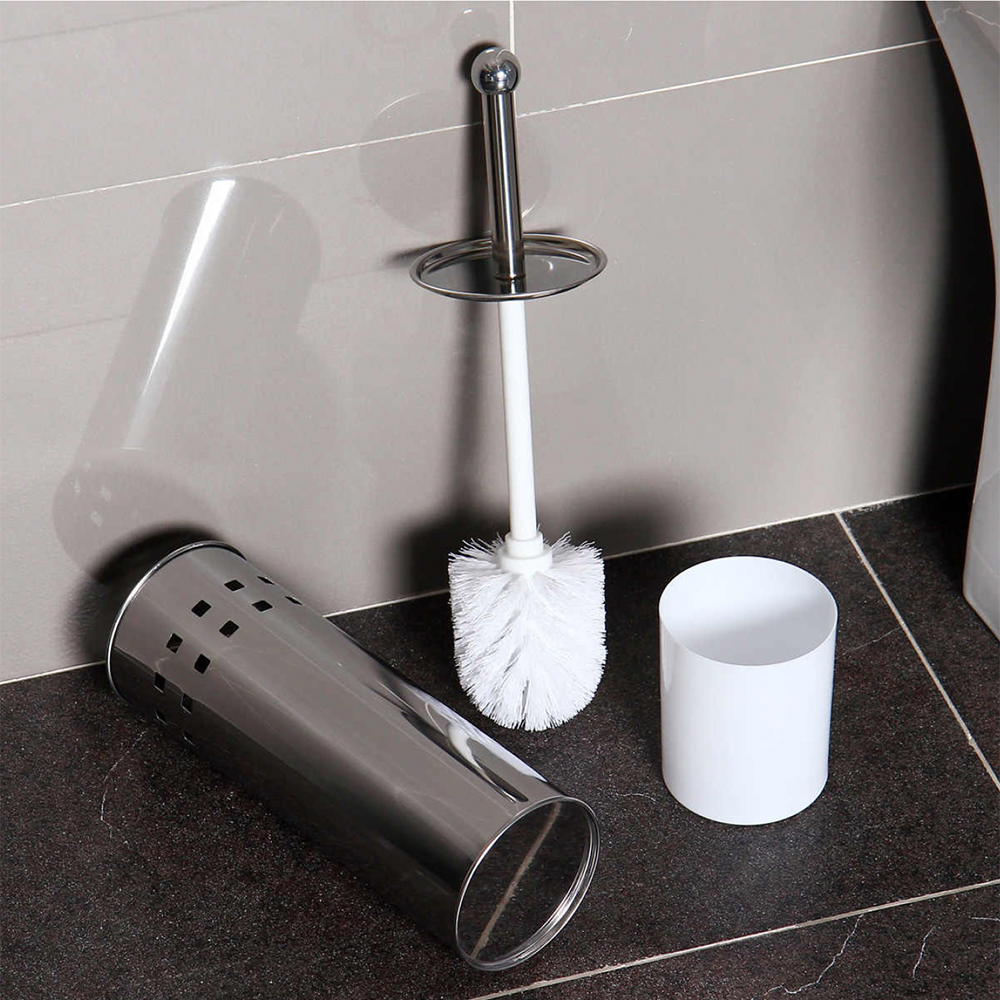 Escova Sanitária em Nylon com Suporte em Inox Espelhado e Design de Furo Quadrado