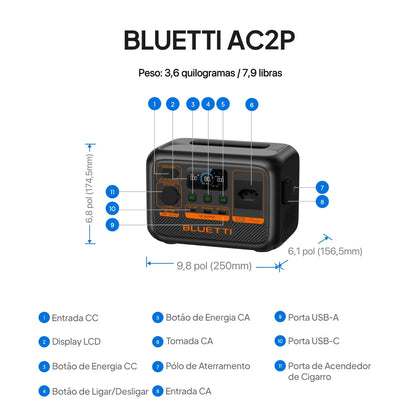 BLUETTI AC2P Estação de Energia Portátil | 300 W 230,4 Wh